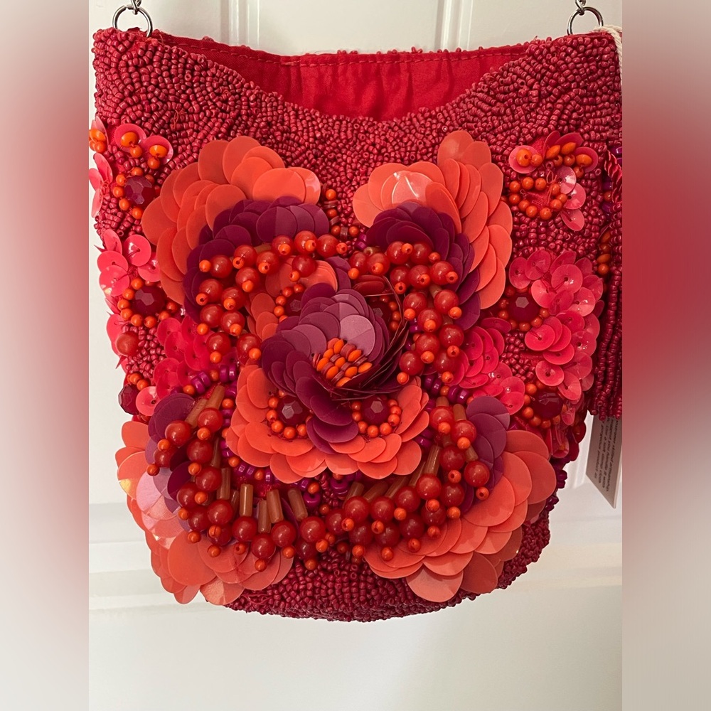 Radiant Burnt Red Beaded Bag with chain strap NWT